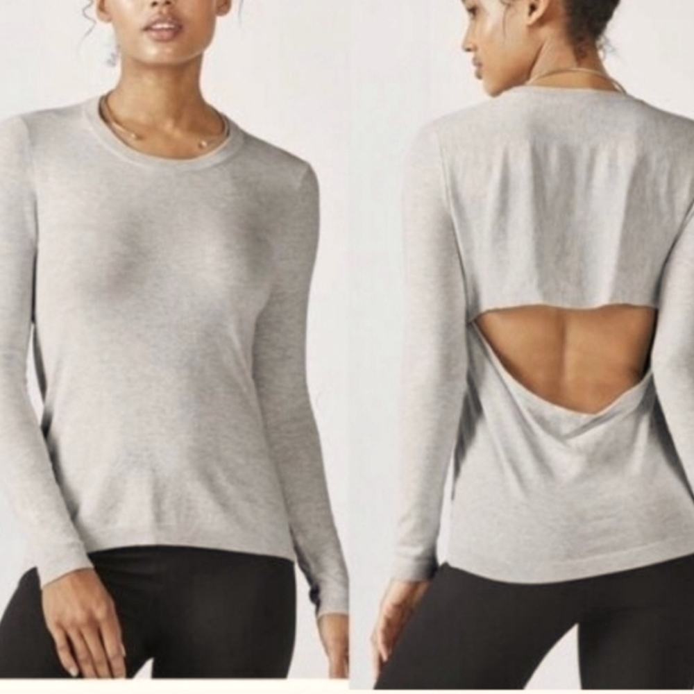 NEW FABLETICS JOCELYN GRAY OPEN BACK SWEATER XXL